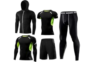 1BESTS Men's 5PCS Sportswear Sets Jackets Short Sleeves Long Sleeves Shirt Compression Tights Shorts Workout Fitness Tracksiuts