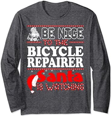 Unisex Be Nice To Bicycle Repairer Santa Watching Christmas Tshirt Large Dark Heather
