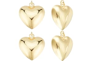 Beebeecraft 1 Box 5Pcs 18K Gold Plated Brass Heart Charms 3D Heart Dangle Pendant Charms with Jump Ring for Valentine's Gifts Jewelry Making Finding 1 Inch