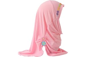 JDYaoYing Girls Muslim Hijab with Flowers Islamic Arab Headscarf Sand Sun Protection Scarf Shawls for Girls Kids