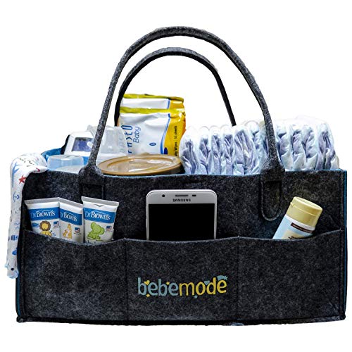 Bebemode - Baby Diaper Caddy | Large Portable Foldable Storage Bin | Diaper Stacker Tote Bag | Nursery Organizer Bag for Changes, Wipes, Bottles, Toys | Neutral Baby Shower Registry Gift