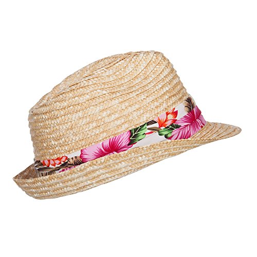 Wheat Braid Floral Band Straw Fedora - Natural OSFM