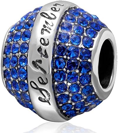 Charmstar Sparkling September Birthstone Charm with Sapphire Austrian Crystal Authentic Solid Sterling Silver Round Barrel Bead Fits Compatible European Birthday Bracelet