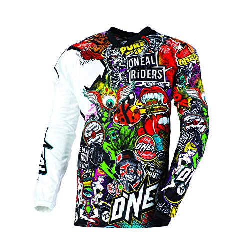 ONEAL | Motorcross Long Sleeve Shirt | MX Enduro Motorcycle | Sneldrogend en lichtgewicht prestatiemateriaal, kraagloos ontwerp | Mayhem Jersey Crank | Volwassen | Zwart/Multi | Maat XL