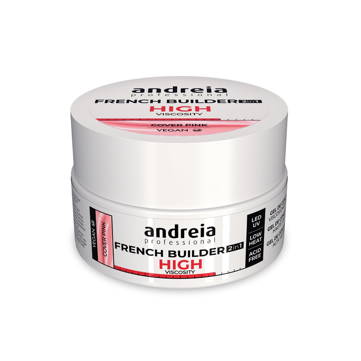 Andreia Professional French Builder Gel for Nails High Viscosity Biphasic 2 in 1 with LED et UV - Vegan Base Coat - Self Levelling - High Resistance Cover Pink 22 gr