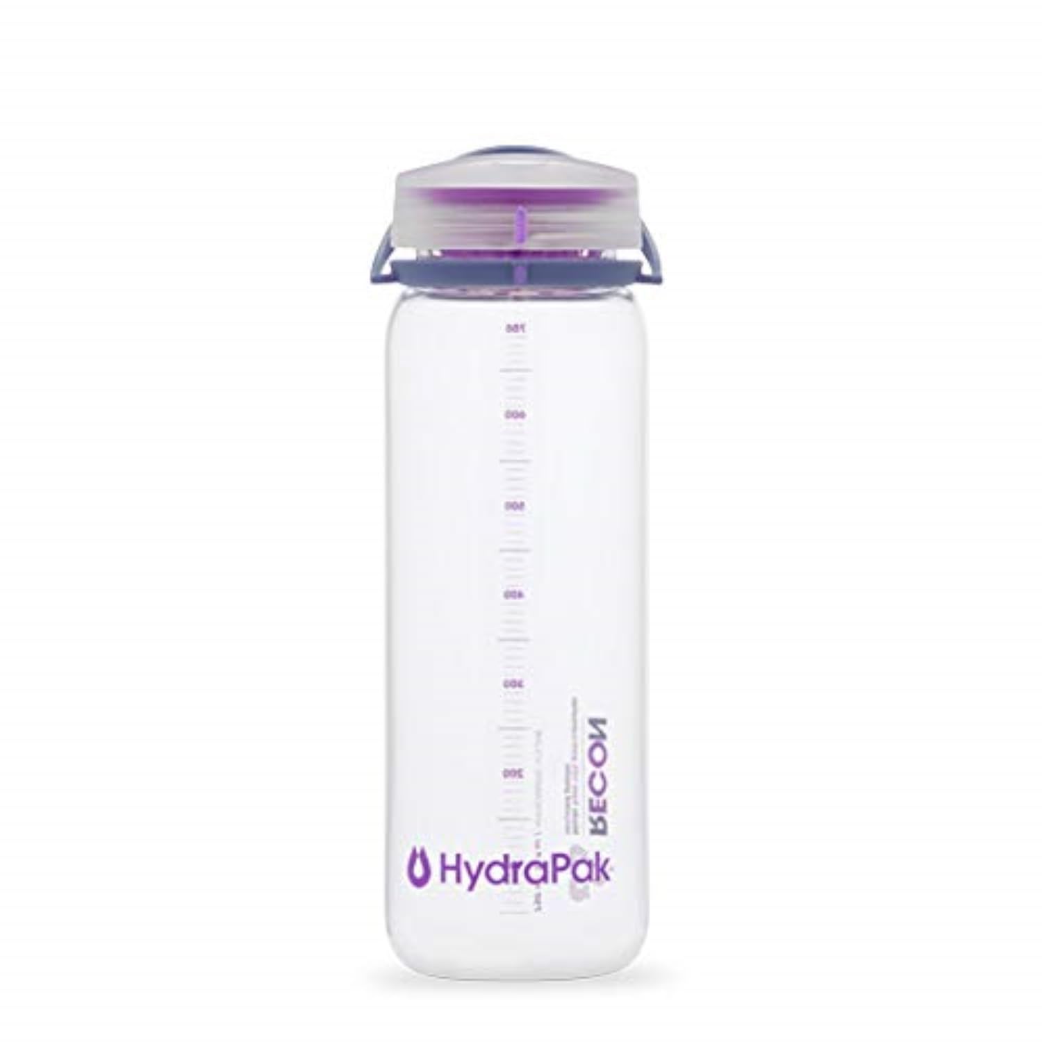 HydraPak RECON - 50% Recycled Plastic Water Bottle, Eco Friendly & BPA Free, Smooth Flow Twist Cap, Easy Carry (750 ml, Clear/Iris & Violet)