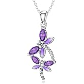 Reaii Natural Amethyst Dragonfly Pendant Necklace for Women 925 Sterling Silver Genuine Amethyst Jewelry Gifts