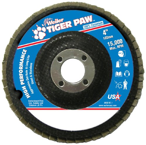 Weiler 51105 4" Tiger Paw Abrasive Flap Disc, Conical (Ty29), Phenolic Backing, 60Z, 5/8" Arbor Hole (Pack of 10)