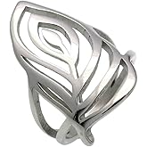 Jude Jewelers Stainless Steel Leaf Flower Style Chunky Curb Wedding Promise Statement Wrap Style Ring