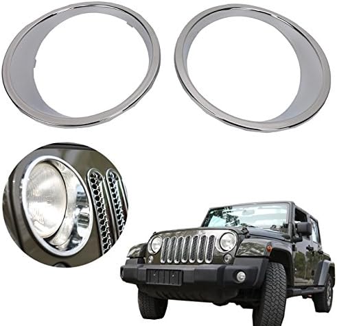 Chrome Front Headlight Trim Cover Bezels Grille Insert for Jeep Wrangler JK 2-Door 4-Door 2007-2017