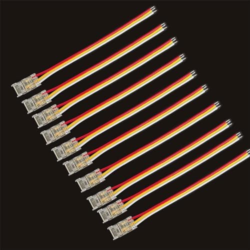 ENQIMAOYI 10PCS 3-Pin Pigtail COB LED Strip Connector, Transparent Solderless Connector for 8mm CCT COB LED Strip Lights, Indoor and Outdoor Use