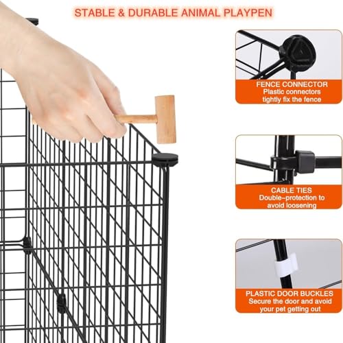Beauenty 24 Panels DIY Portable Pet Playpen, Metal Fence for Small Animals, Guinea Pigs, Rabbits, Dogs, Cats (Black 35CM*35CM)