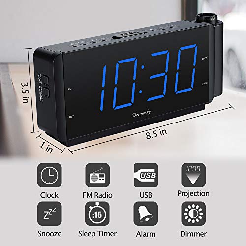 DreamSky Projection Alarm Clock Radio with USB Charging Port & FM Radio
