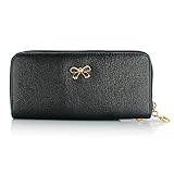 GEARONIC TM Bow-Tie Women Clutch Wallet Zipper Leather Long Card Holder Case Purse Handbag Bag New Fashion Around Lady - Black