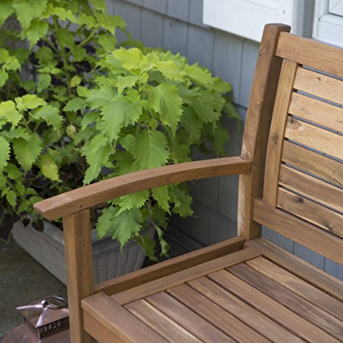 Contemporary 4 ft. Horizontal Slat Back Outdoor Garden Bench Made Of Premium Acacia Wood With Slightly Curved Arms In Natural Acacia Wood Finish, 600 pounds weight capacity - Assembly Required - Thumbnail 4