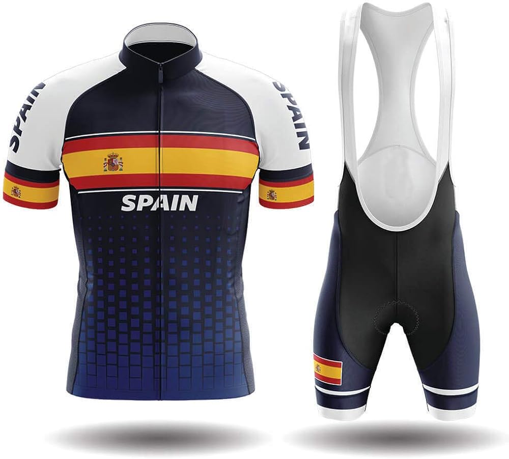 WSXEDC Cycling Jersey Kit For Men,Gradient Blue Spanish Flag Mtb Biking