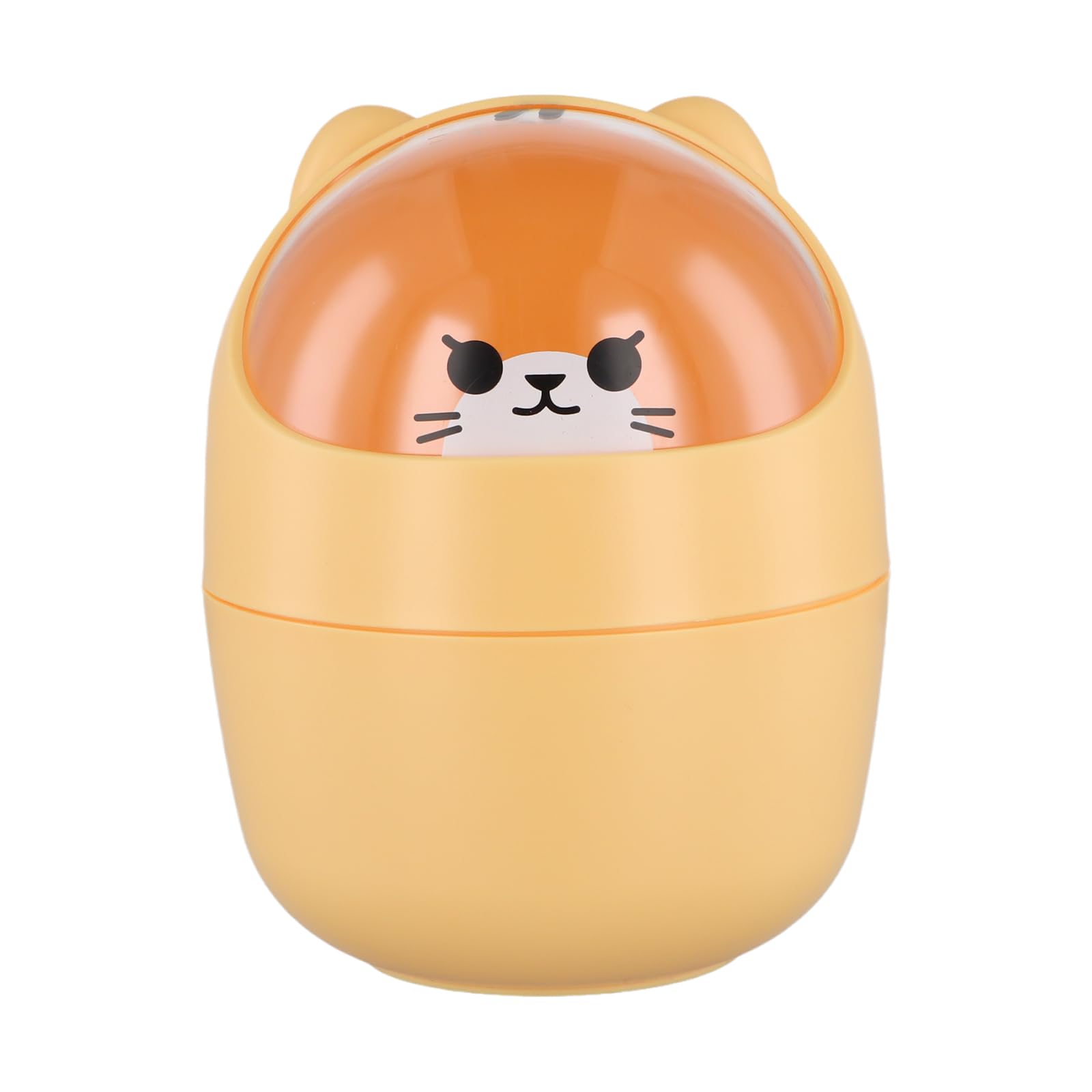 Desktop Trash Can with Lid, Cute Mini Desk Bin, Plastic Garbage Bin for Office Bedroom, Small Cartoon Bear Flip-Type Dustbin, Removable Pen Holder (Orange)