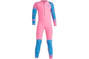IBAKOM Wetsuit for Kids Girls Boys Color Block One Piece Swimsuit Long Sleeve Zip Swimwear Scuba Diving Surf Bathing Suit