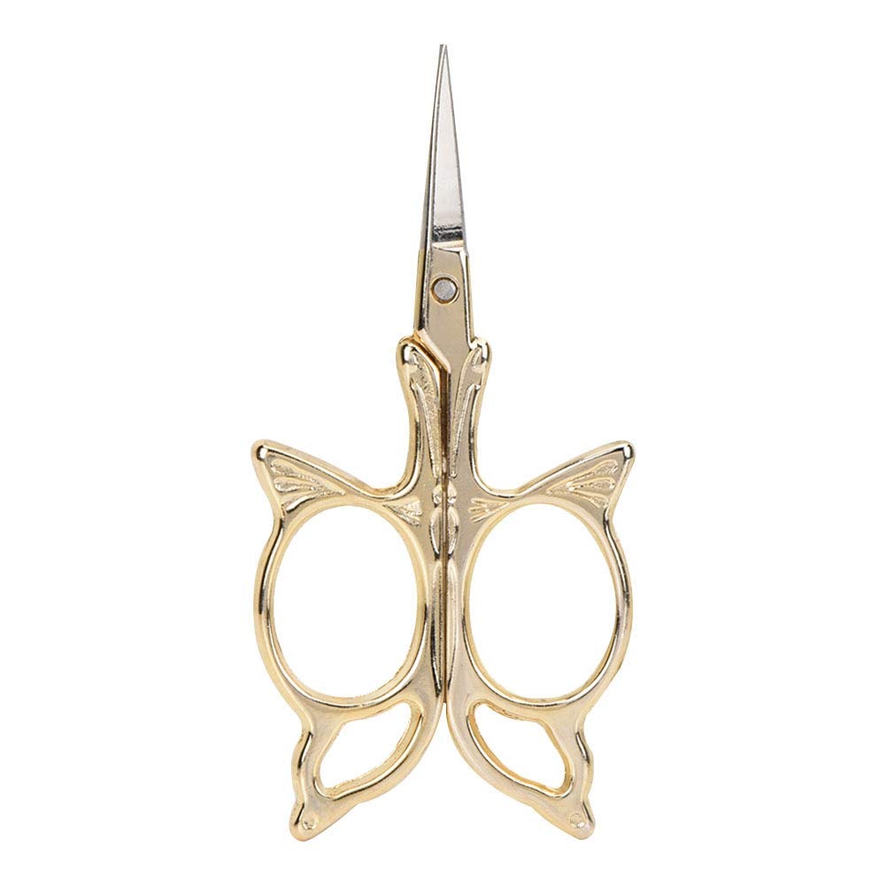Embroidery Scissors, 3.6in Vintage Stainless Steel Sharp Tip Butterfly Pattern Sewing Shears for Crafting Needlework Home Use Gold