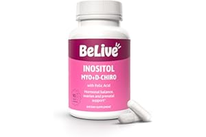 BeLive Myo-Inositol & D-Chiro Inositol Capsules - 90Ct I Inositol Supplement with Folic Acid Supplements for Woman, Optimal 40:1 Ratio (1)