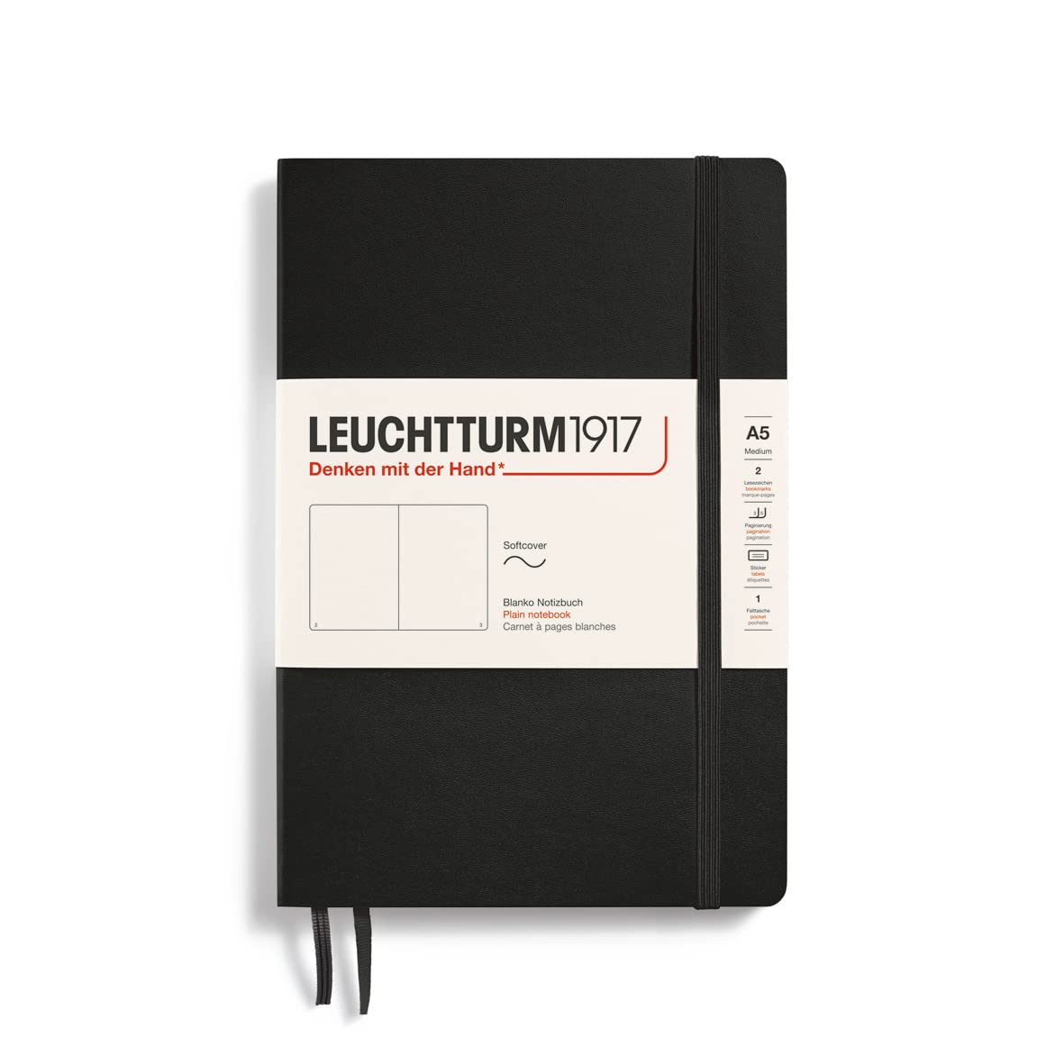 Leuchtturm 145mm x 210mm A5 Medium Soft Cover Plain Notebook - Black