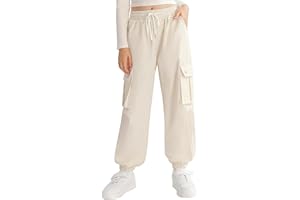 Ninobebe Girls Cargo Jogger Pants Parachute Pants with Elastic Waist and Pockets Cargo Trousers for Teens Girls 7-14 Years