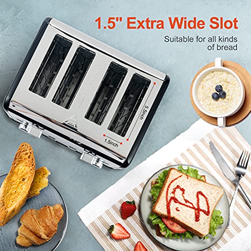 Playoos Toaster 4 Slice, Stainless Steel Toaster with LED Digital Timer