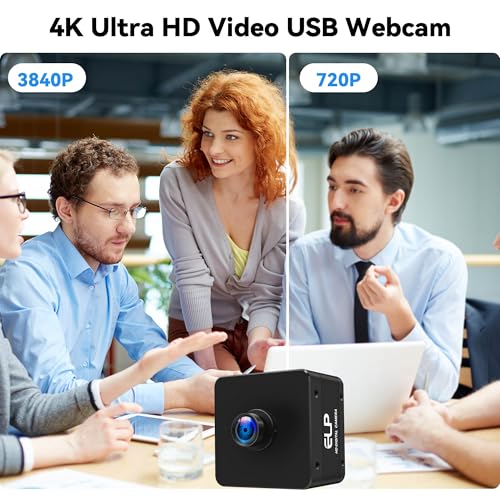 ELP Caméra 4K USB 3.0 2160p @ 60fps Webcam haute vitesse avec objectif 90° sans distorsion, caméra de sécurité industrielle avec port de type C, caméra de conférence d'ordinateur UVC pour Raspberry Pi