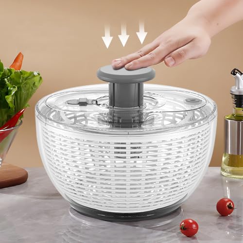 6L Salad Spinner with Bowl Large Vegetable Fruit Washer Quick Spinner Dryer | Manual Lettuce Mixer, Veggies Quick Dryer, with Food Draining Basket Lid, Salad Making Bowl Colander