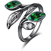 AOBOCO Adjustable Leaf Ring for Women Sterling Silver Leaf Birthstone Rings Christmas Birthday Anniversary Jewelry Gifts for Women Dimensions(6# to 9#)