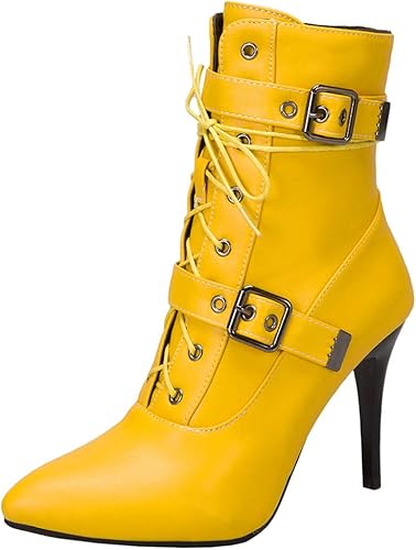Amazon Rizabina ピンヒール ショートブーツ レディース 編み上げブーツ ポインテッドトゥ サイドジップ ブーツ ブーティ