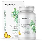 AROMAVITA Oregano Oil Capsules -10 000 mg – Extra Strength 86–90% Natural Carvacrol – Possibly The Most Potent Oregano Capsule – Immune Support, Digestive & Candida Cleanse-60 Softgels