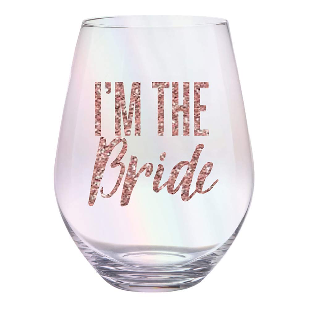 Creative Brands Slant Collections - Jumbo Stemless Wine Glass, 30-Ounce, I'm The Bride