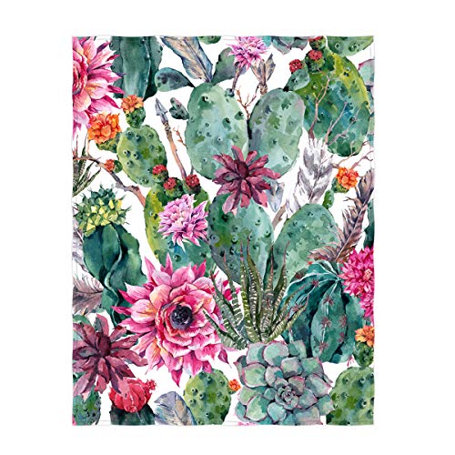 QH 60 x 80 Inch Beautiful Cactus Pattern Super Soft Throw Blanket for Bed Sofa Lightweight Blanket Throw Size for Kids Adults All Season
