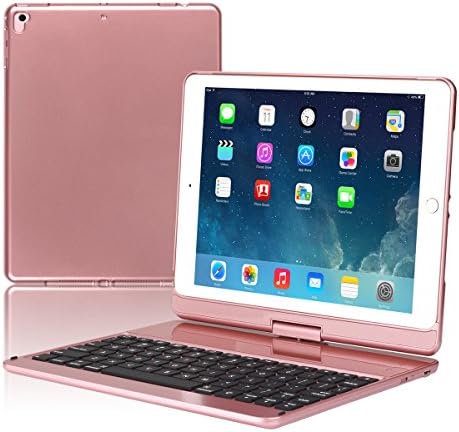 Koch Creative iPad 9.7 2017 Bluetooth keyboard Case Smart Backlit 360 Degree Rotatable (Rose Gold)