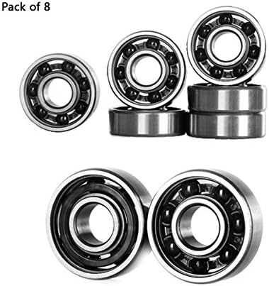 608 ZZ Skateboard Ceramic Bearings,A PINE SONG Stainless Mixed Bearing with 7 Black Ceramic Balls (Pack of 8) for Skateboards Longboards Skating Spinner Bikes
