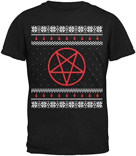 Satanic Pentagram Ugly Christmas Sweater Black Adult T-Shirt - X-Large