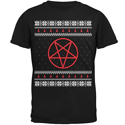 Satanic Pentagram Ugly Christmas Sweater Black Adult T-Shirt - X-Large