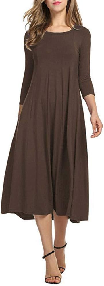 Womens Autumn Long Sleeve Loose Elegant Casual Half Dress Ladies Long Evening Dress