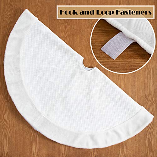 EDLDECCO Christmas Tree Skirt 48 Inches White Rhombus Texture with Faux Fur Border Double Layers Handicraft Xmas Decoration Holiday Ornaments
