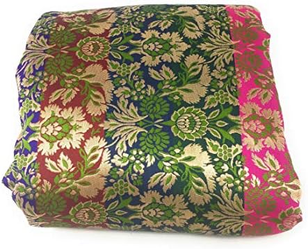 Inhika Women's Fabric Assam Silk Fabric, 1 Yard Blouse Material, Multi Coloured Colour, Brocade Jacquard Work | Vestido de Tela Material Mujer por el Metro para Coser