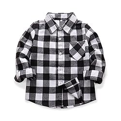 OCHENTA Big Boys' Button Down Flannel Plaid