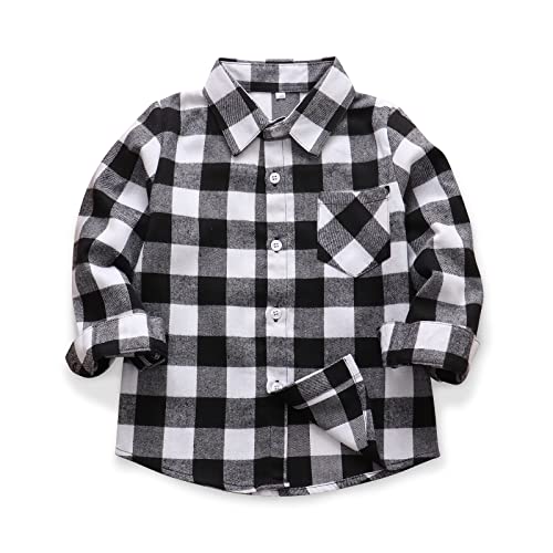 OCHENTA Big Boys' Button Down Flannel Plaid