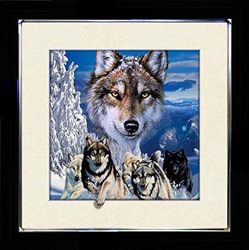 5D / 3D + Lenticular Framed 3d Picture Poster Artwork Wall Decor Holographic Pics Optical Illusion Animated Image on Canvas (With Black Frame) (Wolf Pack 01)