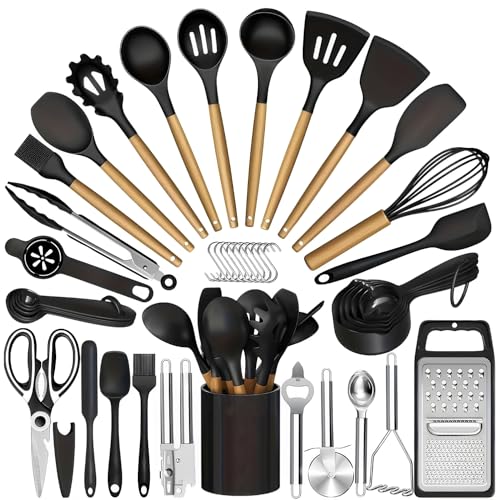 Beauenty 44PCS Silicone Kitchen Things - Popular Kitchen Accessories & House Gadgets for Home, House Hold Essential, Cooking Utensils Set for Nonstick Cookware,