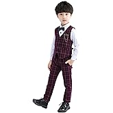 LOLANTA Boys Vest Pants Set Plaid Dress Suit with Shirt Kids Tuxedo Formal Wedding Ring Bearer Outfit