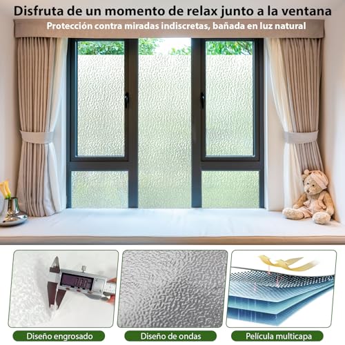 Zindoo Vinyl Adhesive Glass Opaque Wavy Pattern 59.5 × 200 cm Privacy Protection Anti UV Self-Adhesive for Bedroom, Living Room, Dining Room, Kitchen