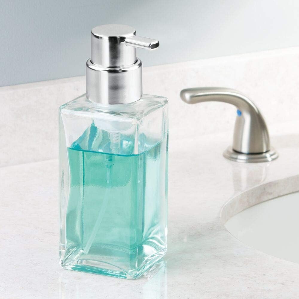 mDesign Foaming Soap Dispenser, Set of 2, Glass Soap Dispenser Pump, Refillable Soap Dispenser and Soap Pump - Image 4