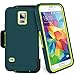 ExosArmor Carbon Series SoftGrip Silicon Shock-Absorbing Armor Holster Belt Clip Case with Screen Protector for Samsung Galaxy S5 – Teal / Lime Green