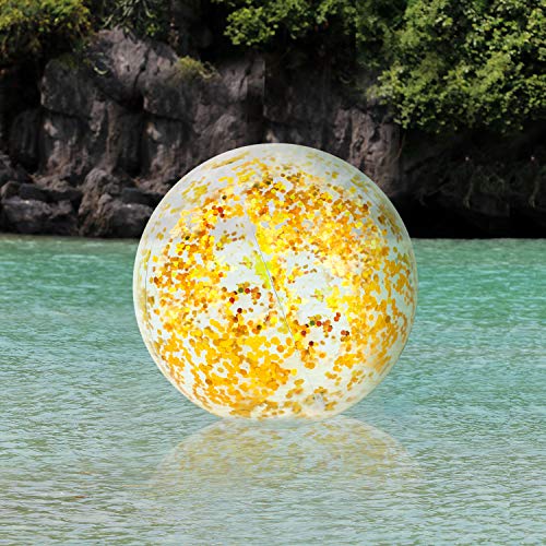 Hsei 3 Pieces Inflatable Beach Ball Glitter Beach Ball Floatable Confetti Ball for Summer Beach, Pool and Party Favor (Golden, 16 and 24 Inch)